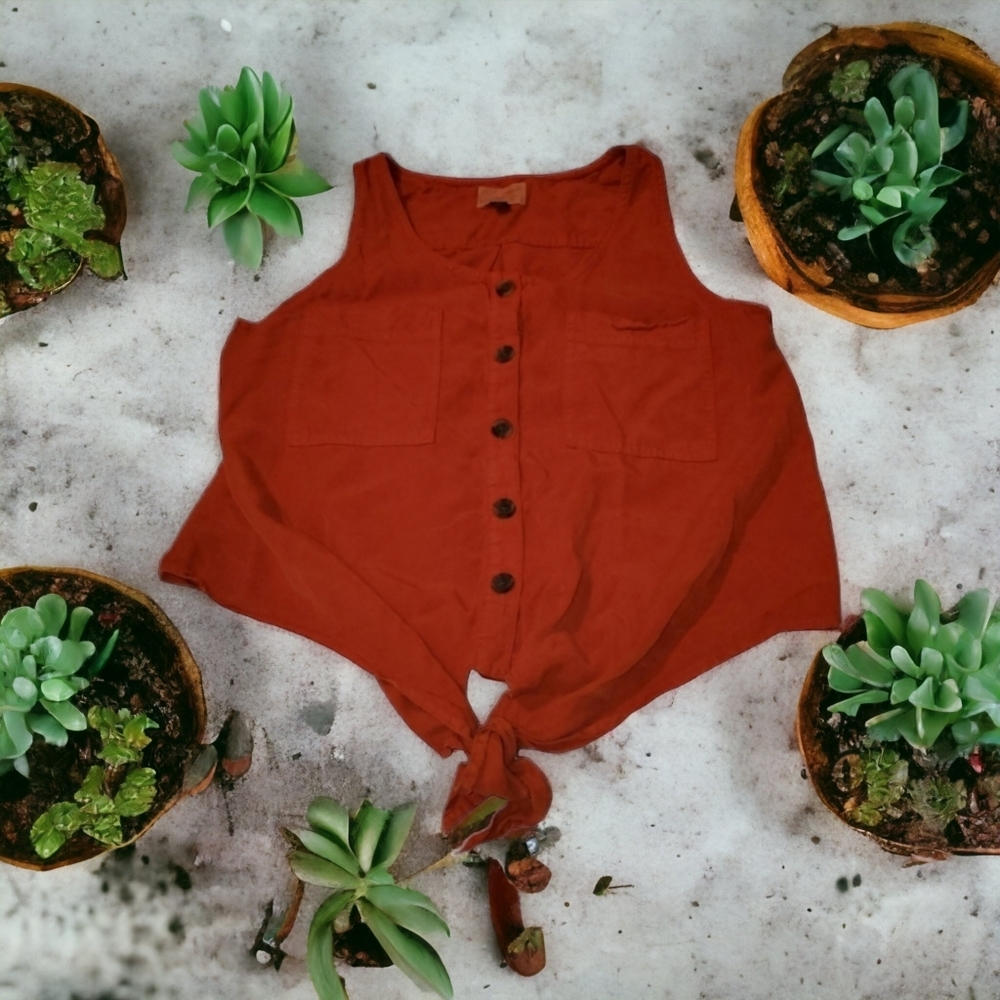 Universal Thread Burnt Orange Button Down Sleevel… - image 1